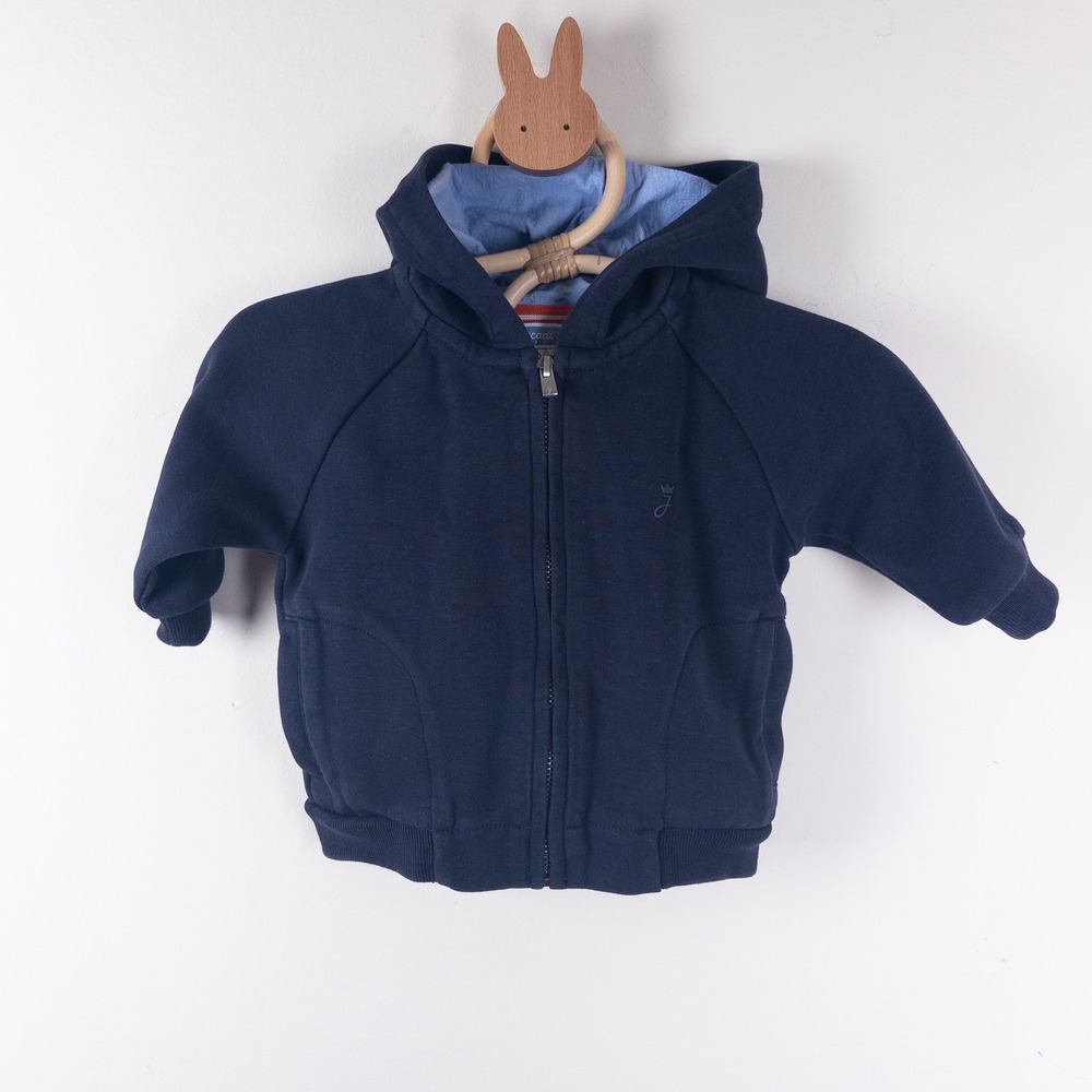 Jacadi Zip Up Hoodie Babyβ 6 Months Navy Blue Cotton Blend Hooded Sweatshirt